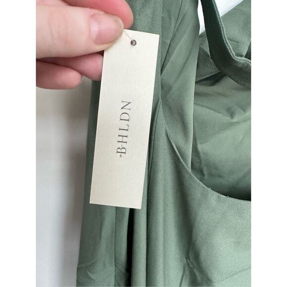 NWT Anthropologie BHLDN Miranda Crepe Midi Dress in Moss Green, Size 16 - Picture 9 of 9